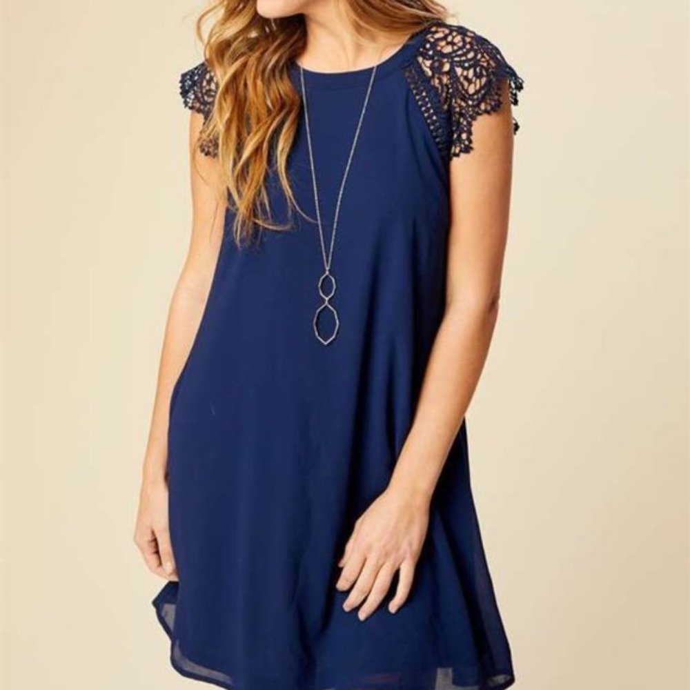 Altar’d State Lace Cap Sleeve Dress Navy, Small